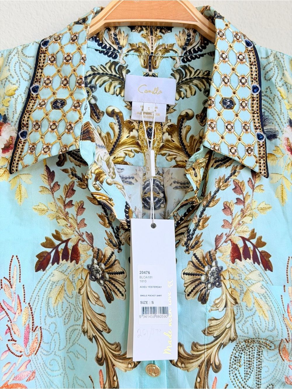 NWT Camilla Silk Single Pocket Shirt Adieu Yesterday Blue Baroque S - Picture 5 of 14